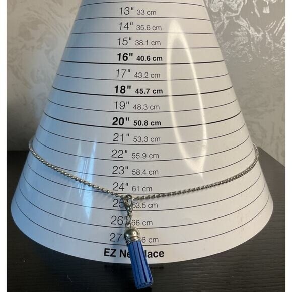 Silver Beadball Necklace With Blue Tassel Pendant - Picture 2 of 4